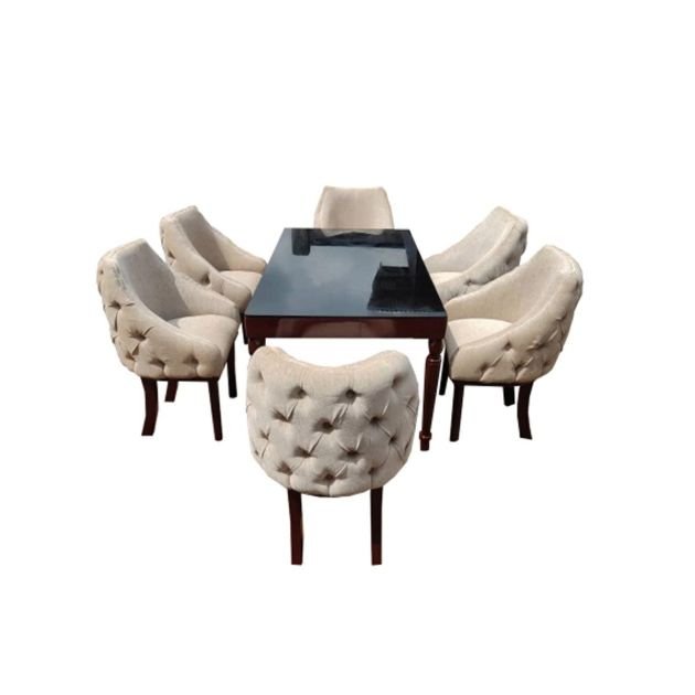 ensemble-de-table-+-6-chaises-en-velours---bois/-verre---beige
