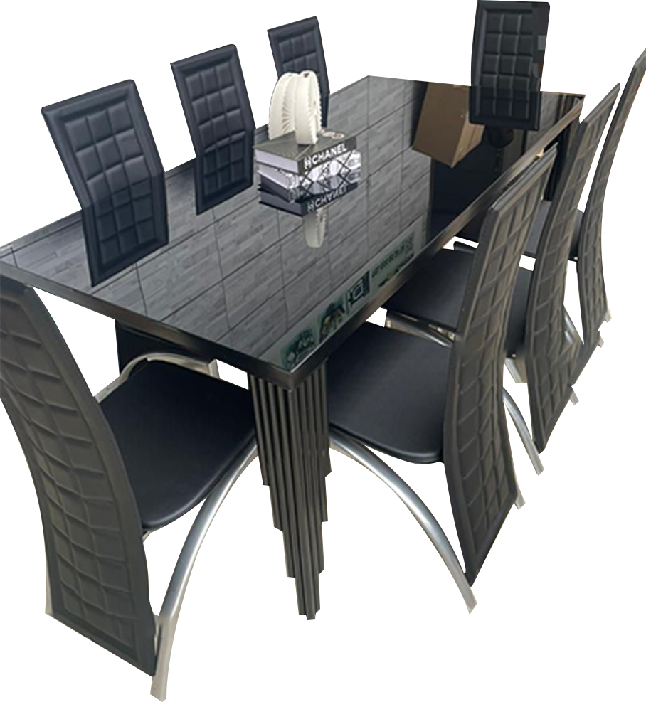 salle-à-manger-de-luxe-8-places-–-verre-trempé-&-noir-à-finition-dorée