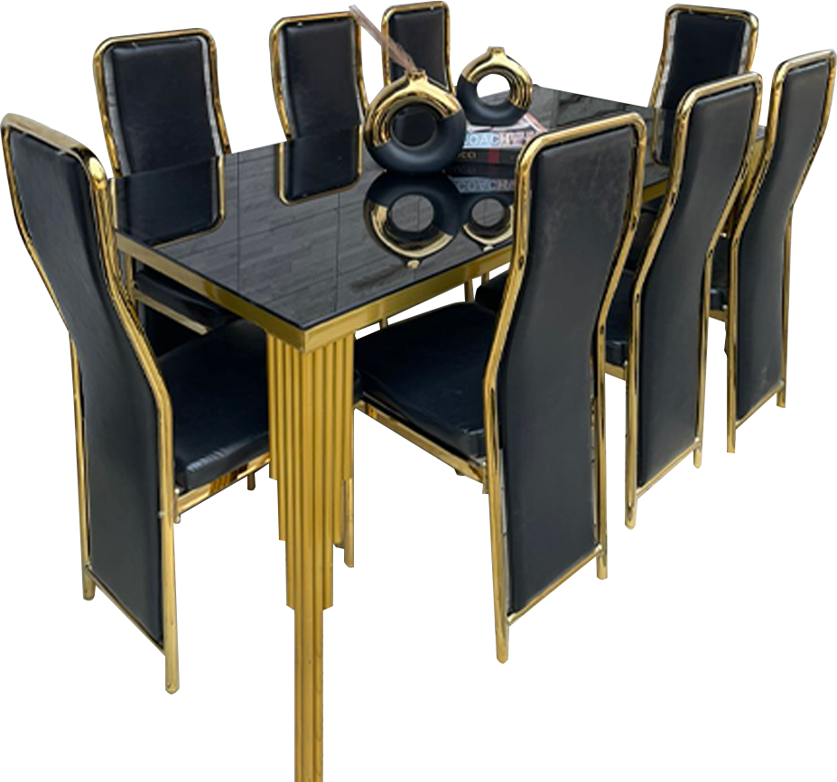 salle-à-manger-de-luxe-8-places-–-verre-trempé-&-noir-à-finition-dorée