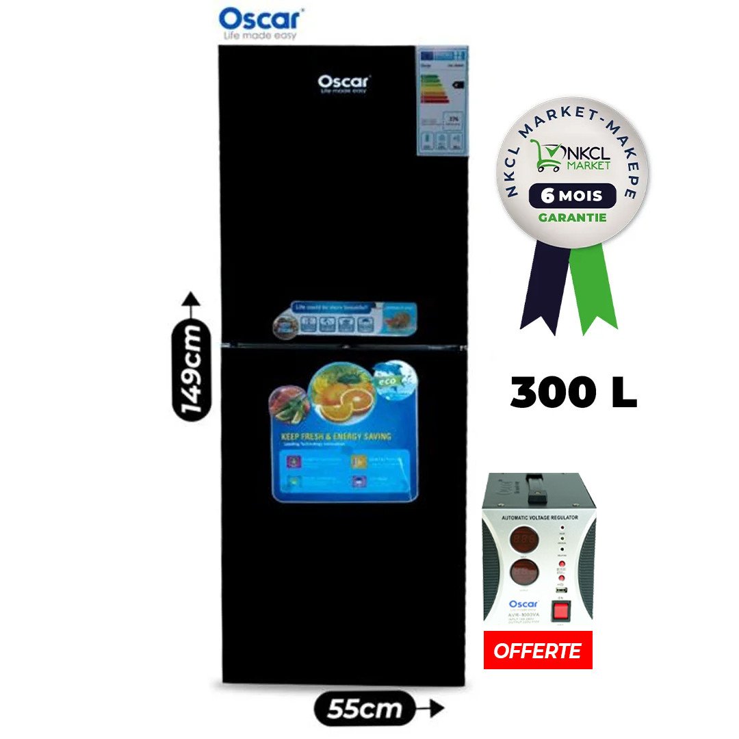réfrigérateur-double-battant---oscar---300-litres---osc-300mb---classe-climatique-st/t---consommation-énergétique-a+---gris-+-un-régulateur-de-tension-offert---garantie-12-mois