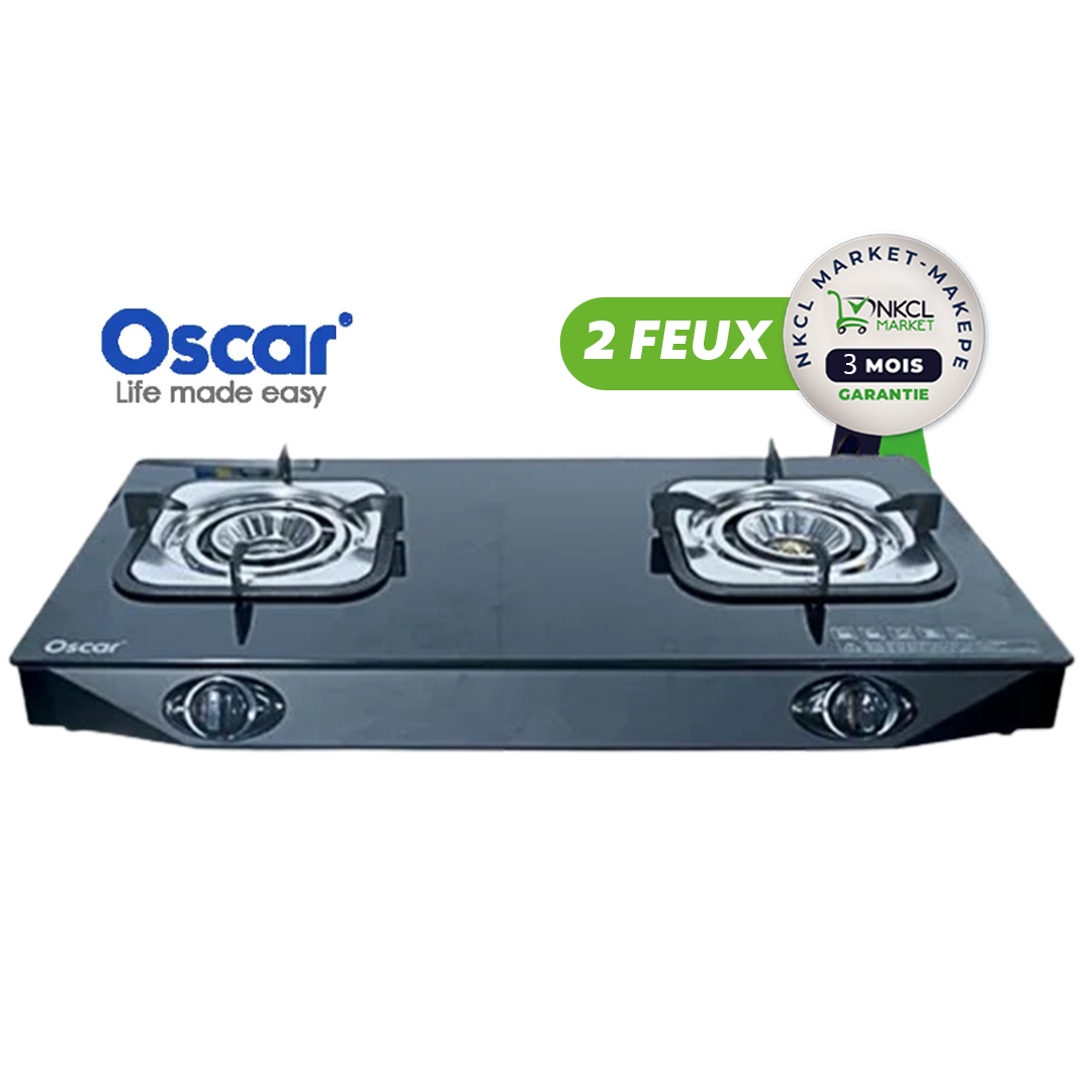 plaque-à-gaz-automatique---oscar---osc-402---2-feux---verre-trempé---noir---garantie-03-mois