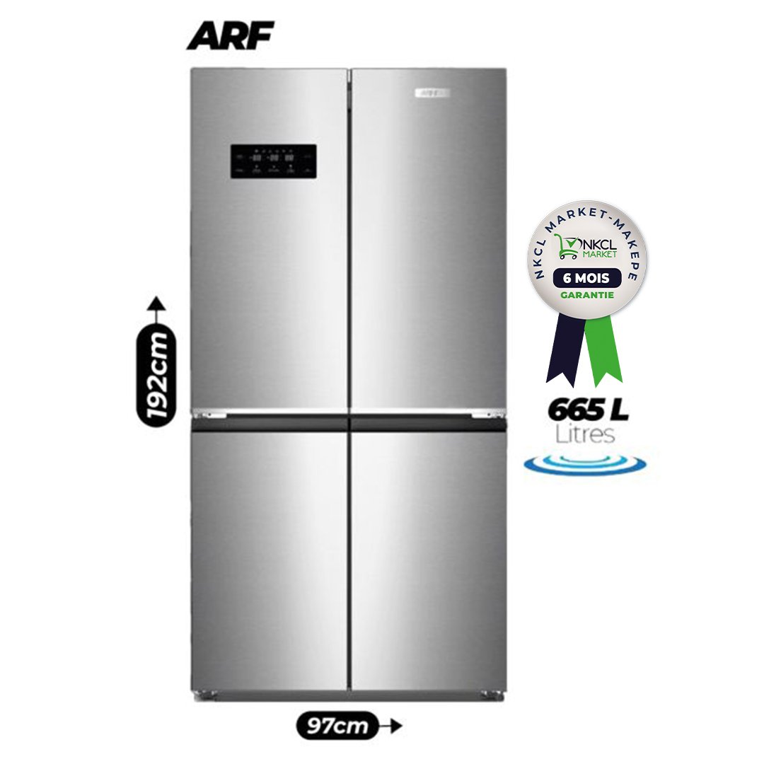réfrigérateur-arf-665-litres---à-4-portes-croisées-(réfrigérateur-de-415-l/compartiment-variable-de-125-l/congélateur-de-125-l)-–-compresseur-inverter-–-refroidissement-multi-airflow-–-no-frost-(sans-givre)---inox-–-garantie-6-mois