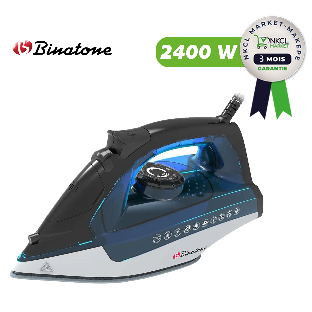 fer-à-repasser-à-vapeur-avec-semelle-anti-adhésif---binatone---si-2225---2400w---250ml---bleu/noir---garantie-3-mois